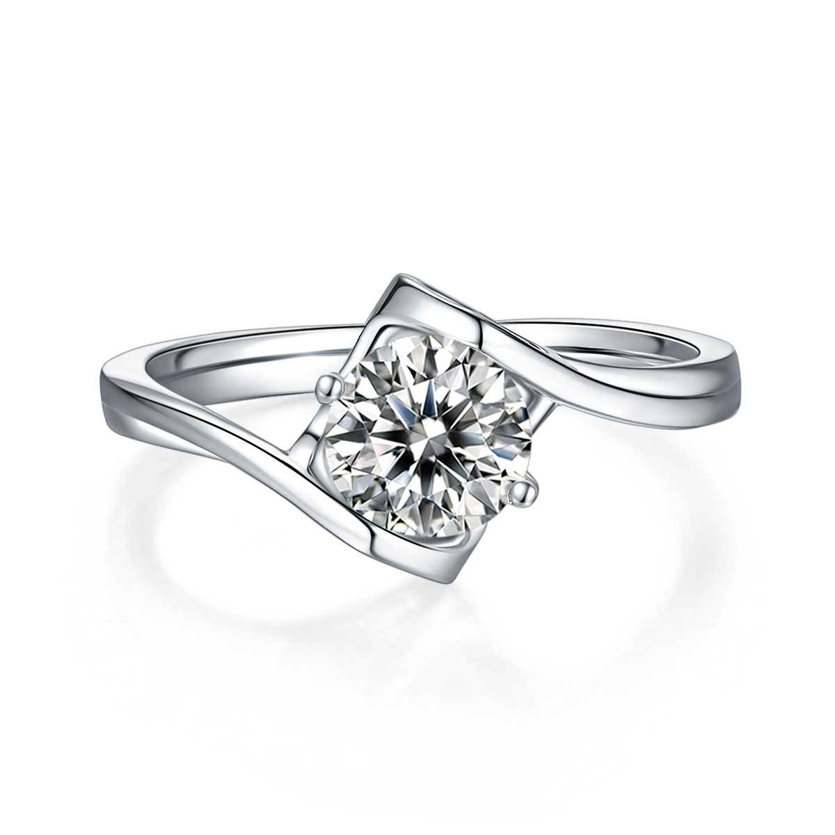 Twisted Arm Classic Angel Kiss S925 Silver Plated Platinum Moissanite Women's Ring 1 Carat D-Class